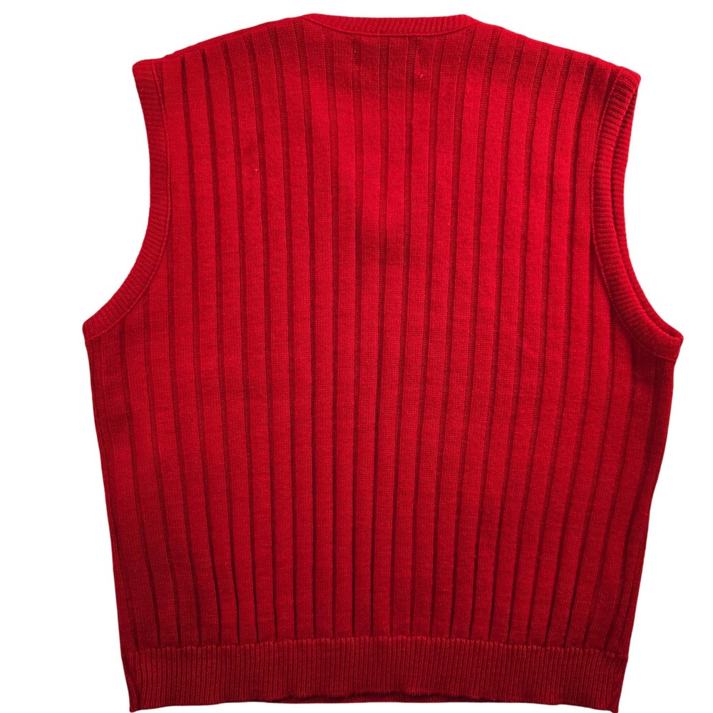 Vtg 90s Mens L London Fog Red Ribbed Knit Sweater Vest Preppy Grandpacore USA - Picture 7 of 8